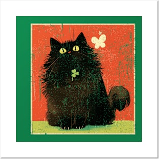 Hand Drawn Black cat St . Patrick's Day Posters and Art